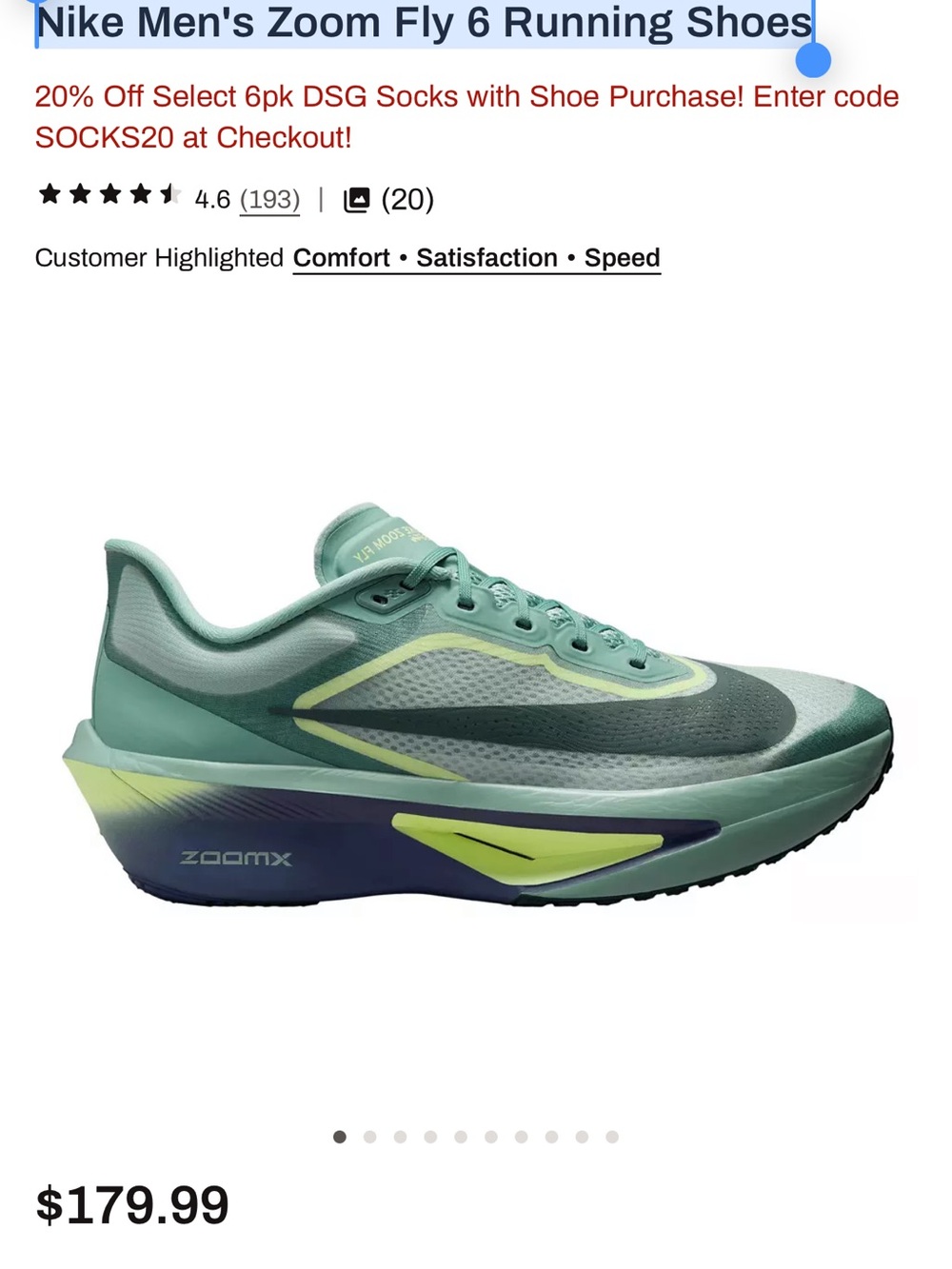 Nike Zoom Fly 6 Running Shoes - Color: Cannon/Seaweed/Cobalt/Purple